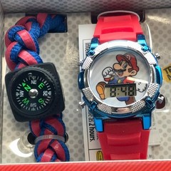 Super Mario Flashing Watch and Compass Strap Set NIB Nintendo