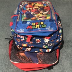Nintendo Super Mario School Lot of 3 Backpacks, Blue Red Luigi Bowser Used