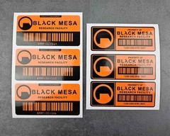 Black Mesa Asset Tags Set of 6 Stickers Half-Life Vinyl Decals Red Black