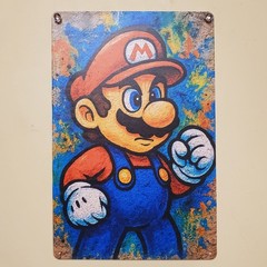 Mario pop art metal wall sign 8×12 inches retro game room decor Super Mario Bros