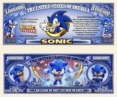 100 Pack Sonic The Hedgehog Game Money Collectible Novelty 1 Million Dollar Bill