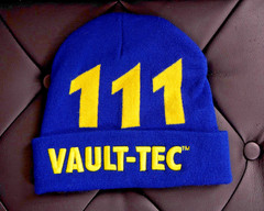 Bethesda Fallout Vault-Tec Vault 111 Beanie Blue & Yellow Stretch Cuffed 2016