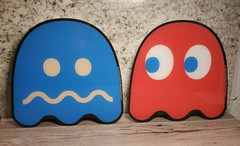 PAC Man Arcade I Light Up Red Blinky & Blue Inky Ghost Light Up Silhouette Signs