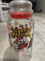 Vintage 1989 Nintendo Super Mario Bros 2 Glass Jar with Lid Canister Container