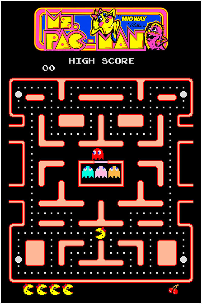 Ms. Pac-Man Authentic Arcade Marquee 24×36 Namco Video Game Giclee Art Poster