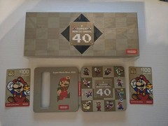 Super Mario Bros 40th Anniversary Promotional Pin Set Steel Book Gift Card Used