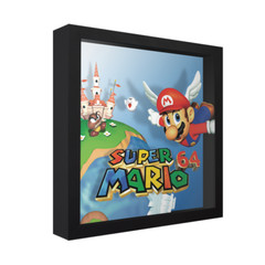 Super Mario 64 (Cover Art) – 3D Shadow Box Frame (9″ x 9″) Wall Art for Gamers
