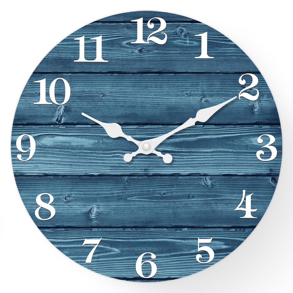 XFM Blue Wall Clock Battery Operated 10 Inch Silent Wood 10 Inch, Blue1