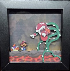 Paper Mario 64: Lava Piranha! Handmade Papercraft Shadow Box 2.5D Fan Art