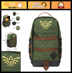 Hyrule Crest 17″ Green Backpack for Adults – The Legend of Zelda Gaming Gear