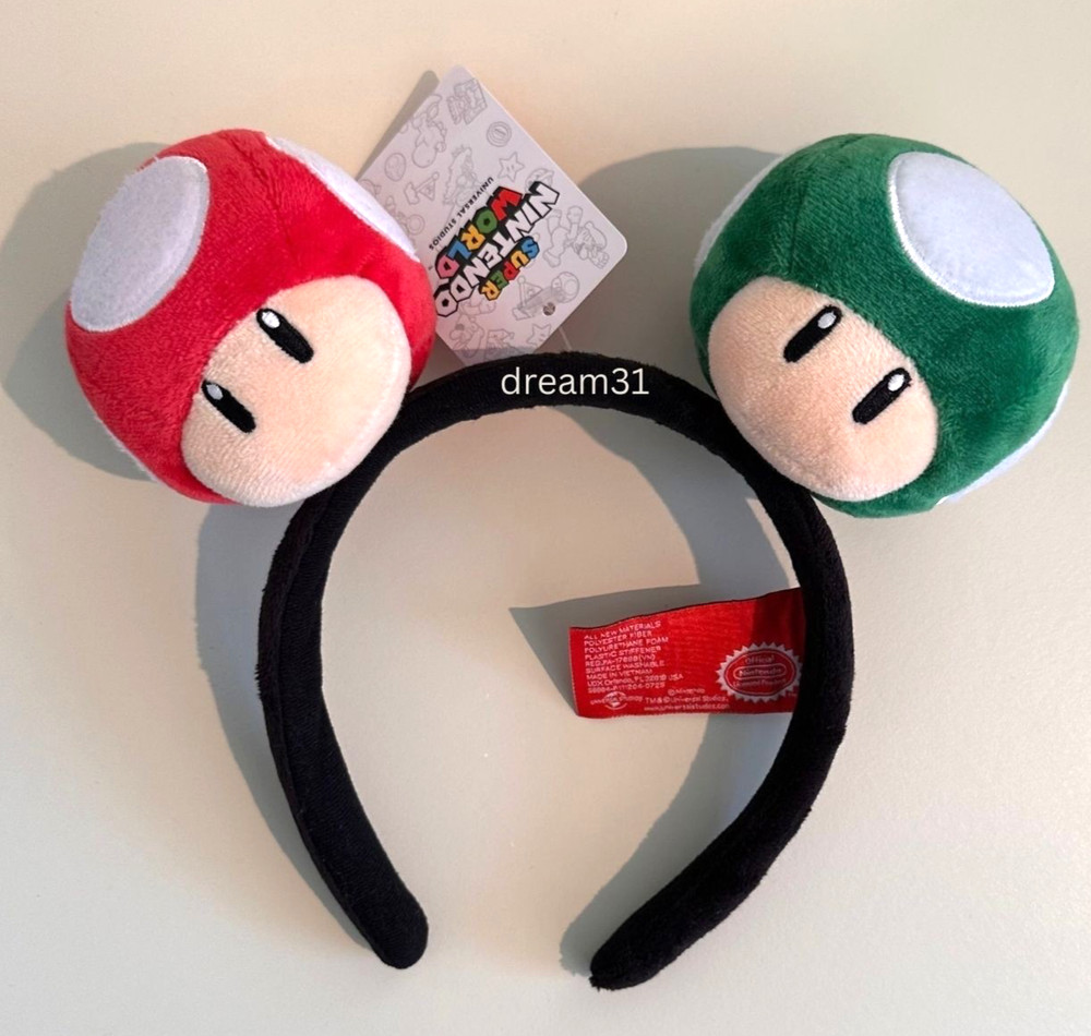 BNWT Epic Universe Super Nintendo World Super Mushroom & 1-UP Mushroom Headband