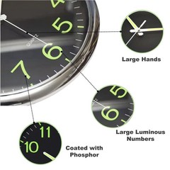 AERFAS 12 Inches Night Light Wall Clocks – with Silent Large, Black