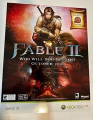 🔥 Fable II XBox 360 Vintage Video Game EMBOSSED RETAIL PROMO Poster RARE🔥