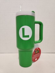 Nintendo Super Mario Luigi 40oz Green Metal Tumbler With Straw New