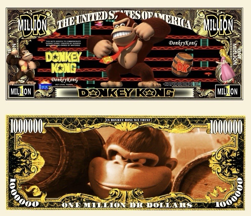 Pack of 10 Donkey Kong Video Game 1 Million Dollar Collectible Novelty Money