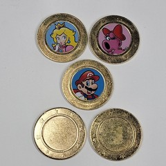 Super Mario Frankford Candy Gold Coins Lot Of 5 Tokens Peach Mario Birdo