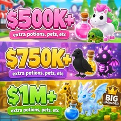 ROBLOX ADOPT ME BUCKS, $500K-$1M+ (additional Items, Pets, Potions, Etc) ✨VALUE✨