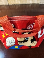 Vintage Glossy SUPER MARIO BROS Lunch Box Carry Bag w/Gingham Look *Orig. Owner