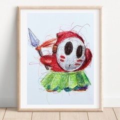 Shy Guy Tiki Ballpoint Pen Print, Super Mario Artwork