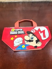 Vintage Glossy SUPER MARIO BROS Lunch Box Carry Bag w/Gingham Look *Orig. Owner