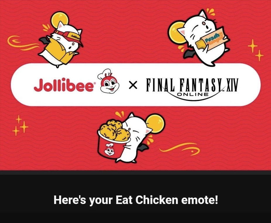 Jollibee x Final Fantasy XIV Collaboration Eat Chicken Emote Code Only