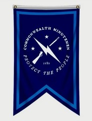 FALLOUT COMMONWEALTH MINUTE MEN LOGO LAPEL PIN & Cloth BANNER Game Memorabilia