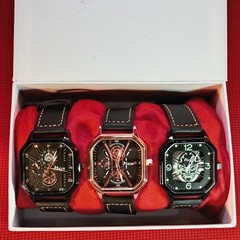 Lot 3 Set Survival Horror Taste HIKUN Square Skull PU Leather Wristwatch Japan