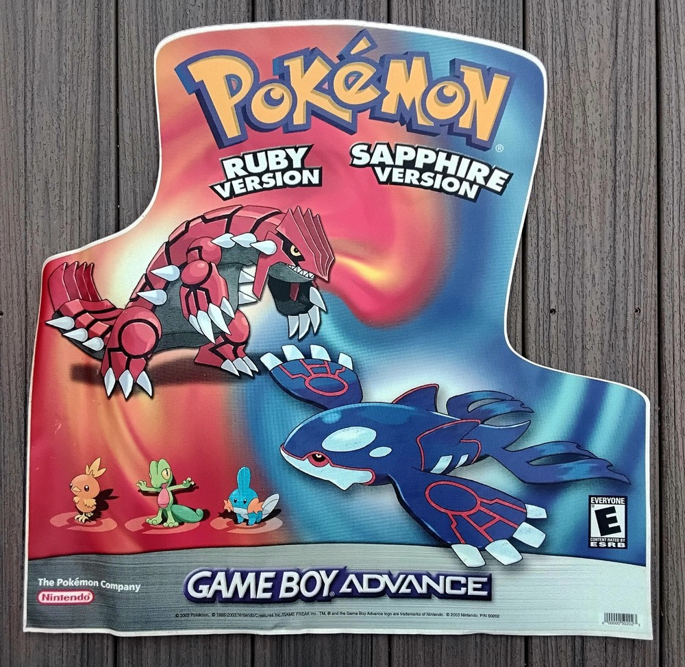 Rare 2003 Nintendo GBA Pokemon Ruby & Sapphire 25×25″ Vinyl Floor Graphic, nvr u