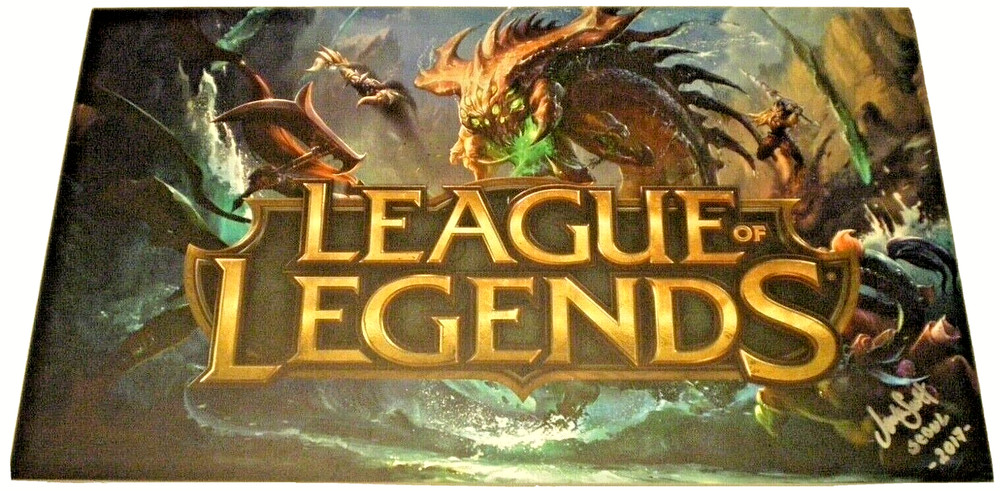 LEAGUE OF LEGENDS~ Rare 2 Sided Autographed 2017 Video Gaming 23×14 DISPLAY SIGN