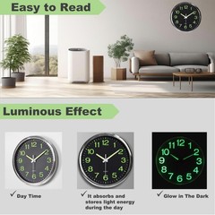 AERFAS 12 Inches Night Light Wall Clocks – with Silent Large, Black