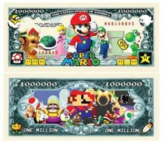 Pack of 5 Super Mario Bros Nintendo Game 1 Million Dollar Bill Novelty Money