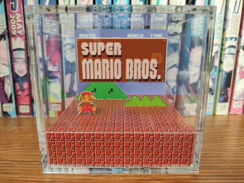 Super Mario Bros – Mario Title Handmade Diorama -Gameboy Gaming Cube-Fanart