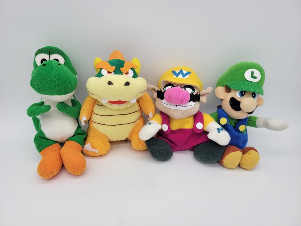 Lot Of 4 Vintage Nintendo BD&A Beanie Plush Wario Luigi Yoshi Bowser