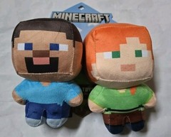 New Minecraft Pet Toy Squeak Steve + Alex Plush Doll Set Players Mojang