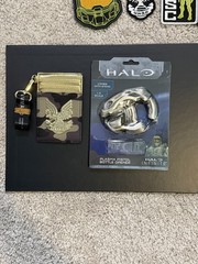 HALO INFINITE COLLECTIBLES LOT – Book Wallet Patches Bottle Opener Lithograph