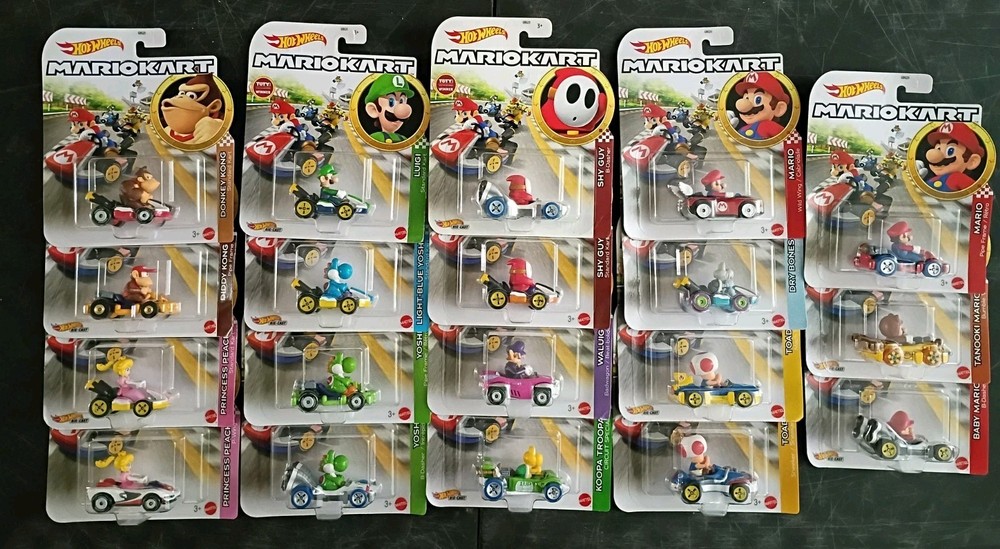 19-PK SUPER MARIO KART Hot Wheels Lot Dry Bones Waluigi Tanooki Peach Luigi Toad
