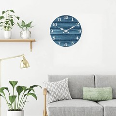 XFM Blue Wall Clock Battery Operated 10 Inch Silent Wood 10 Inch, Blue1