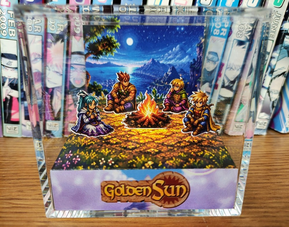 Golden Sun Isaac Mia Ivan Garet Campfire Diorama – Gameboy Gaming Cube – Fanart