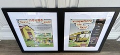 (2) Authentic Framed Pokemon VTG 11×14 Pokemon league Artwork 90s red Blue