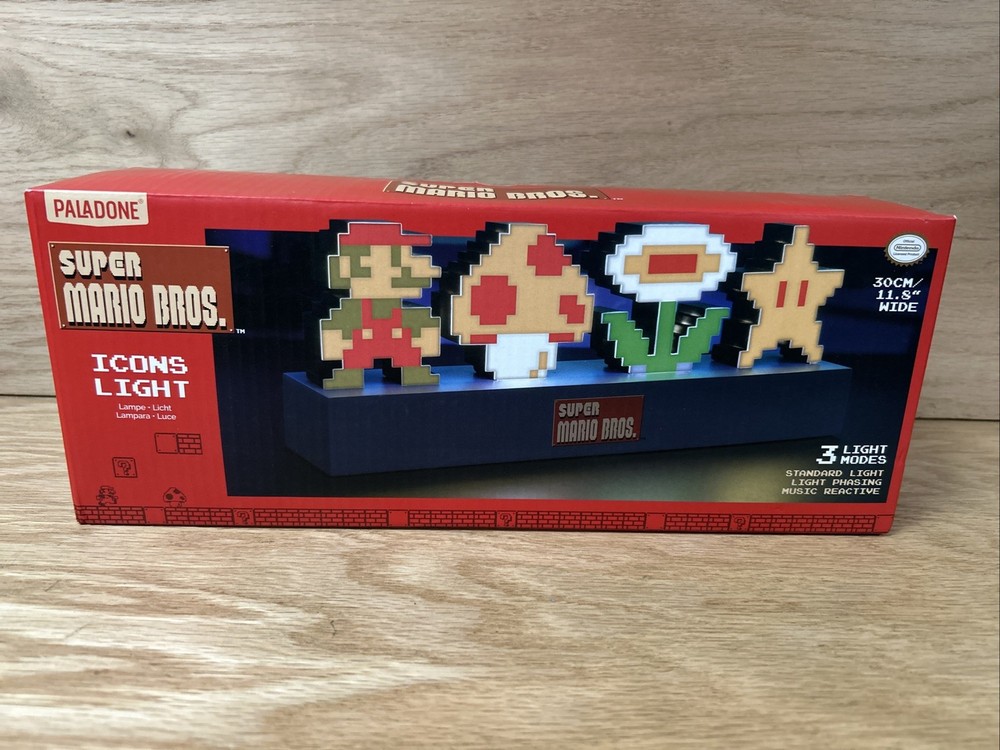Paladone Super Mario Bros Icons Light 3 Light Modes Music Reactive, NIB