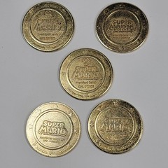 Super Mario Frankford Candy Gold Coins Lot Of 5 Tokens Peach Mario Birdo