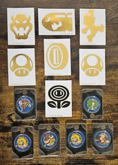 Vtg Super Mario Challenge Coin Lot – 6 Silver Colored Challenge Coins & 7 Decals