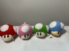 Super Mushroom Super Mario Bros Plush Doll Lot of 4 Red Pink Green Blue