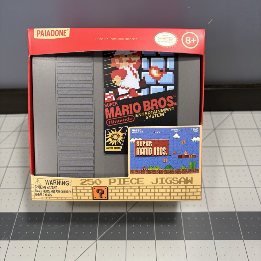 Super Mario Bros Video Game Jigsaw Puzzle 250pc Nintendo Gray Cartridge Tin Case