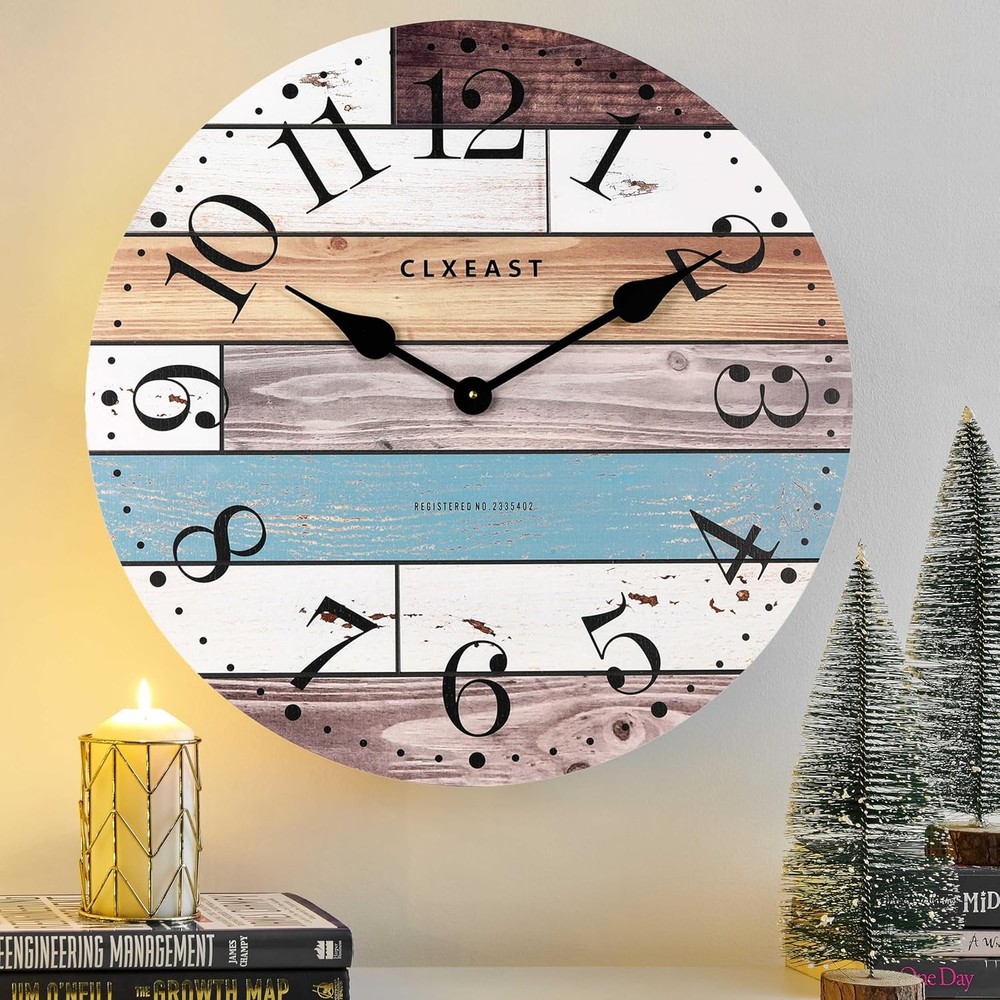 CLXEAST 24 Inch Multicolor Woodgrain Shiplap Wall Clocks 24 Inch,