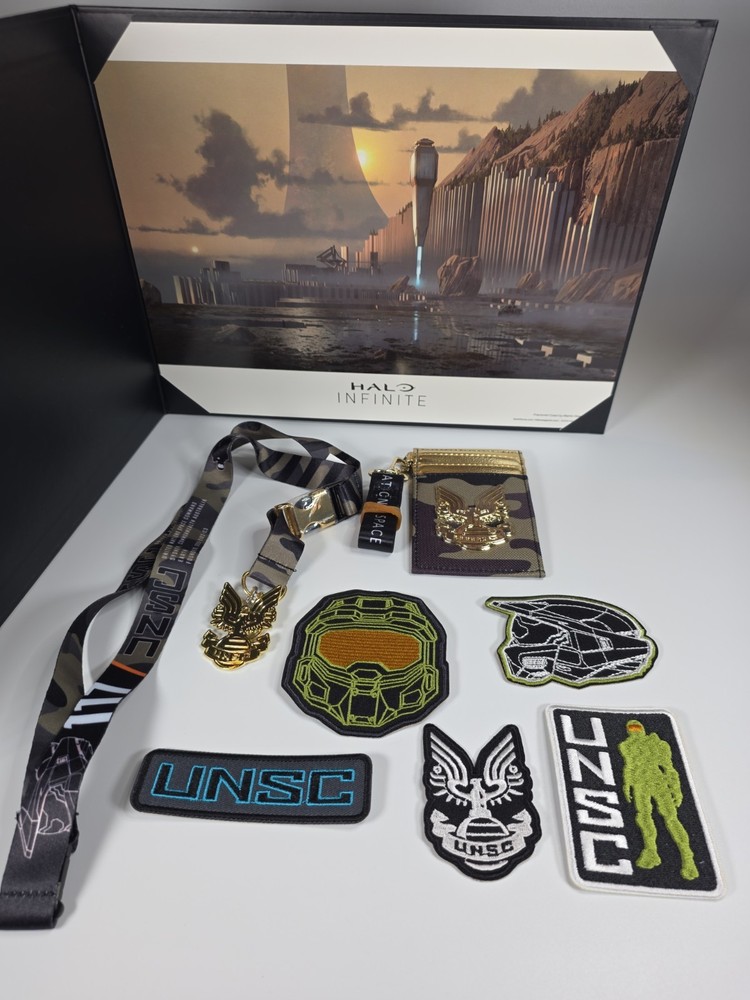 Lanyards, patches, UNSC Wallet and Art From Halo Infinite Collectors Edition Lot