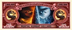 25 Pack Mortal Kombat Liu Kang Collectible Money Novelty 1 Million Dollar Bills