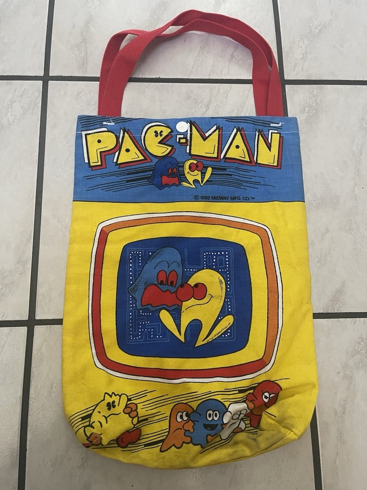 Pac-Man Tote Midway Mfg. Co 1982 Travel 15″ Shoulder Bag Atari Game Arcade STAIN