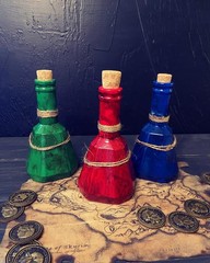 Fantasy Potion Set Skyrim Inspired, Red, Blue & Green Bottles