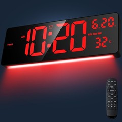 Xflyee 16.5″ Large Digital Wall Clock with RGB Night Lights, 16.5 Inch, Red